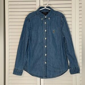 Polo Ralph Lauren Youth Boys Button Down Shirt Chambray Blue Small Size 8